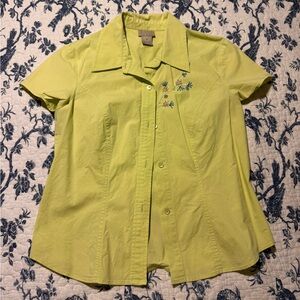 Sigrid Olsen Lime Green Short Sleeve Button-Up Shirt